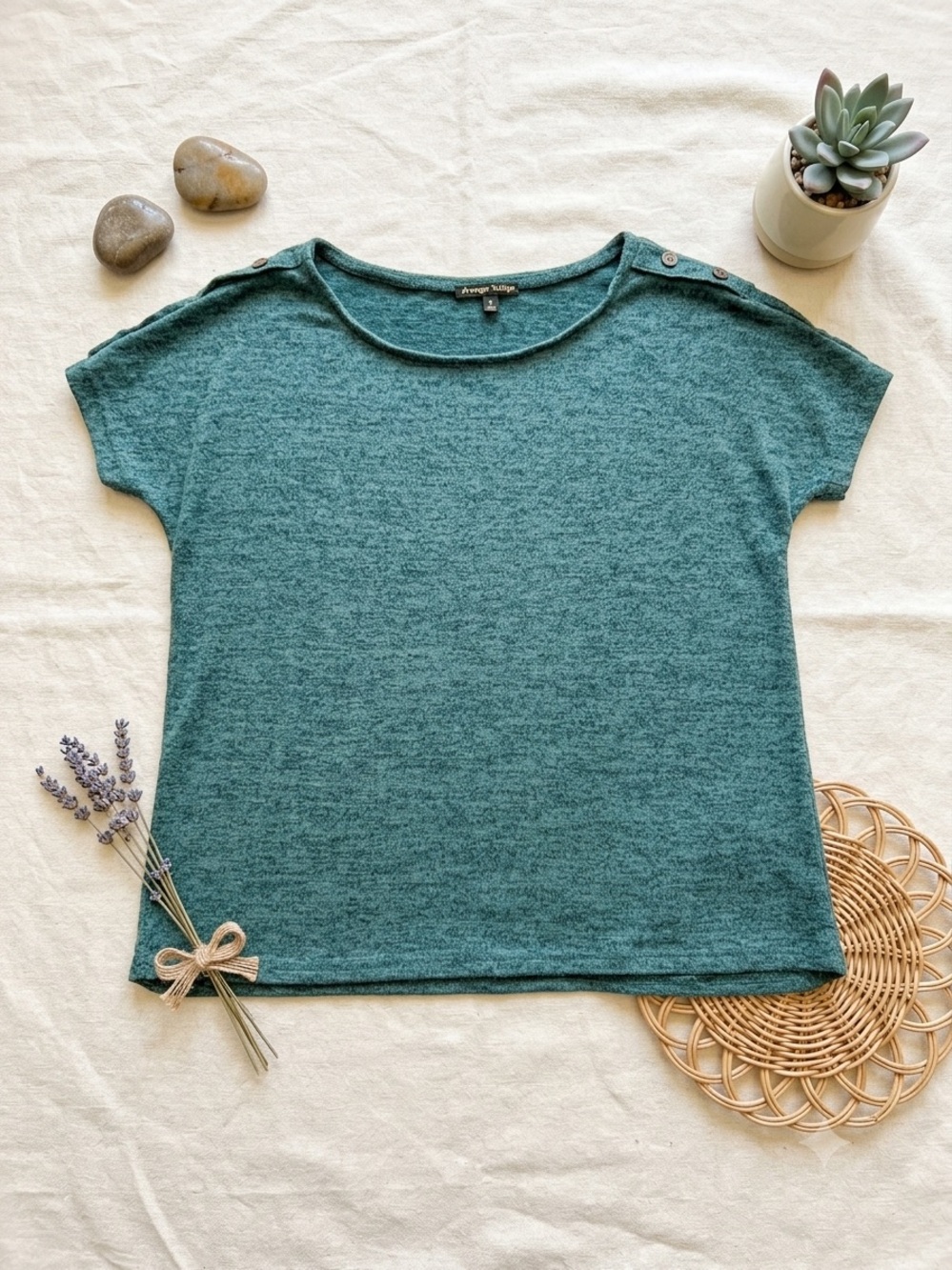 Always Indigo green heathered short sleeve top in a 1X